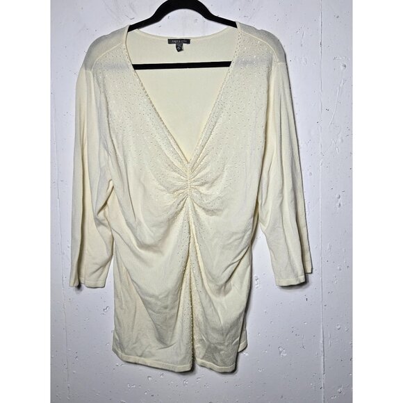 Apt. 9 Womens Beaded V-Neck Quarter Sleeve Sweater Plus Size 1X Stretch Solid - Picture 1 of 10